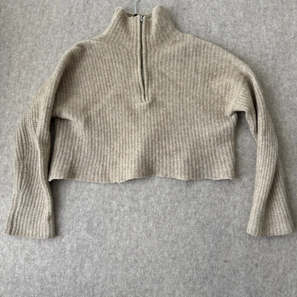 Aritzia Babaton‎ Wool Blend Half-Zip Crop Sweater Women's XXS Tan
